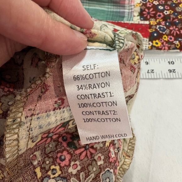 Easel Patchwork Oversized Floral Mixed Print Boho Button‎ Up Top Womens Large - Picture 9 of 9